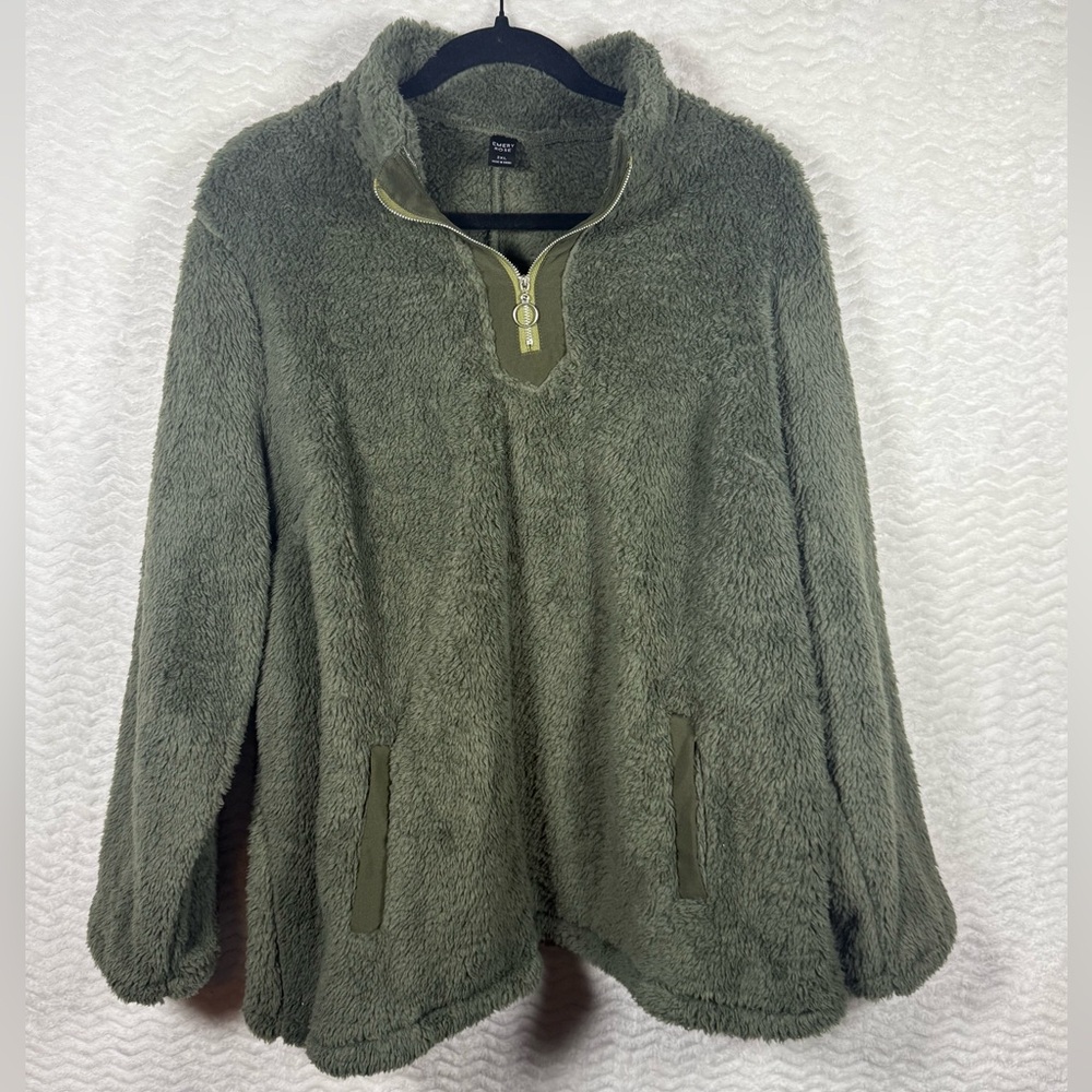 Olive Green Sherpa Half-Zip Cozy Pullover Jacket